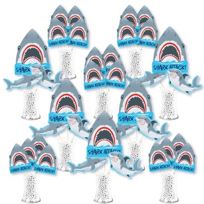 Big Dot of Happiness Shark Zone - Jawsome Shark Party or Birthday Party Centerpiece Sticks - Showstopper Table Toppers - 35 Pieces