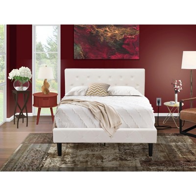 East West Furniture 2 Piece Full Bed Set - Button Tufted Bed Frame - White Velvet Fabric Upholstered Headboard and a Burgundy Finish Nightstand