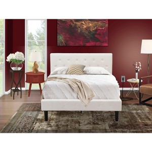East West Furniture 2 Piece Full Bed Set - Button Tufted Bed Frame - White Velvet Fabric Upholstered Headboard and a Burgundy Finish Nightstand - 1 of 4