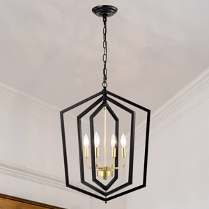 BAOURE 4 Light Chandelier,18.11 in Gold Lantern Light Fixtures with Farmhouse Metal Cage Adjustable Height for Dining Room Hallway Foyer - 1 of 4