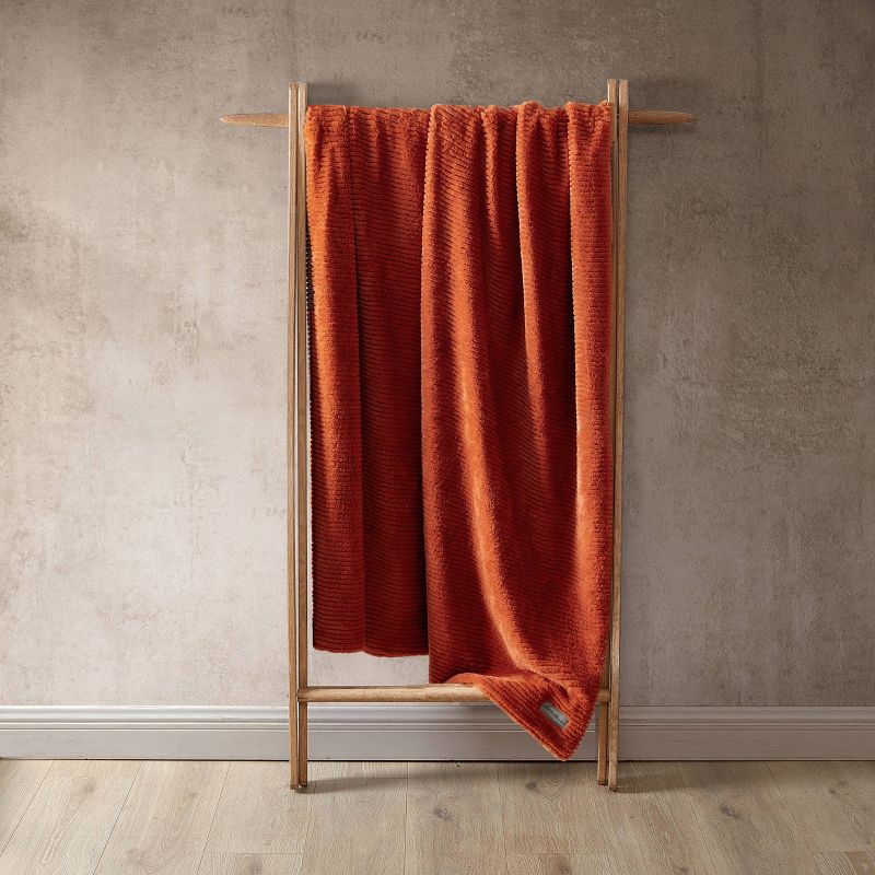 Eddie Bauer Ribbed Super Soft Textured Solid Orange 50&#34; X 60&#34; Throw Blanket, 5 of 10