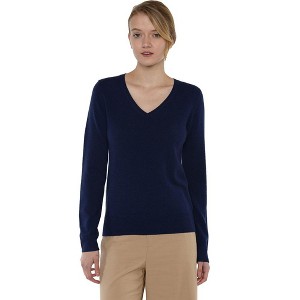 JENNIE LIU Women's 100% Pure Cashmere Long Sleeve Pullover V Neck Sweater - 1 of 2