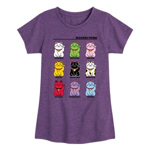 Girls' - Instant Message - Lucky Cat Fitted Short Sleeve Graphic T-Shirt - 1 of 4