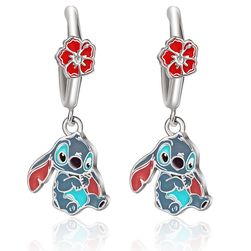 Disney Girls Lilo & Stitch Hoop Earrings with Dangle Stitch Charm, 4 of 6