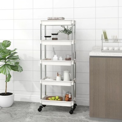 vidaXL 5-Tier Kitchen Trolley White 16.5 in.x11.4 in.x50.4 in. Iron and ABS