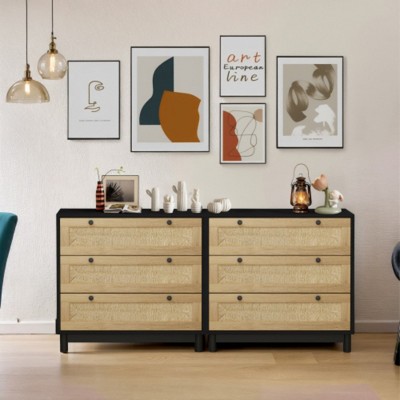 3-Drawers Storage Cabinet Rope Woven Drawer (Set of 2), for Bedroom,Living Room,Dining Room,Hallways