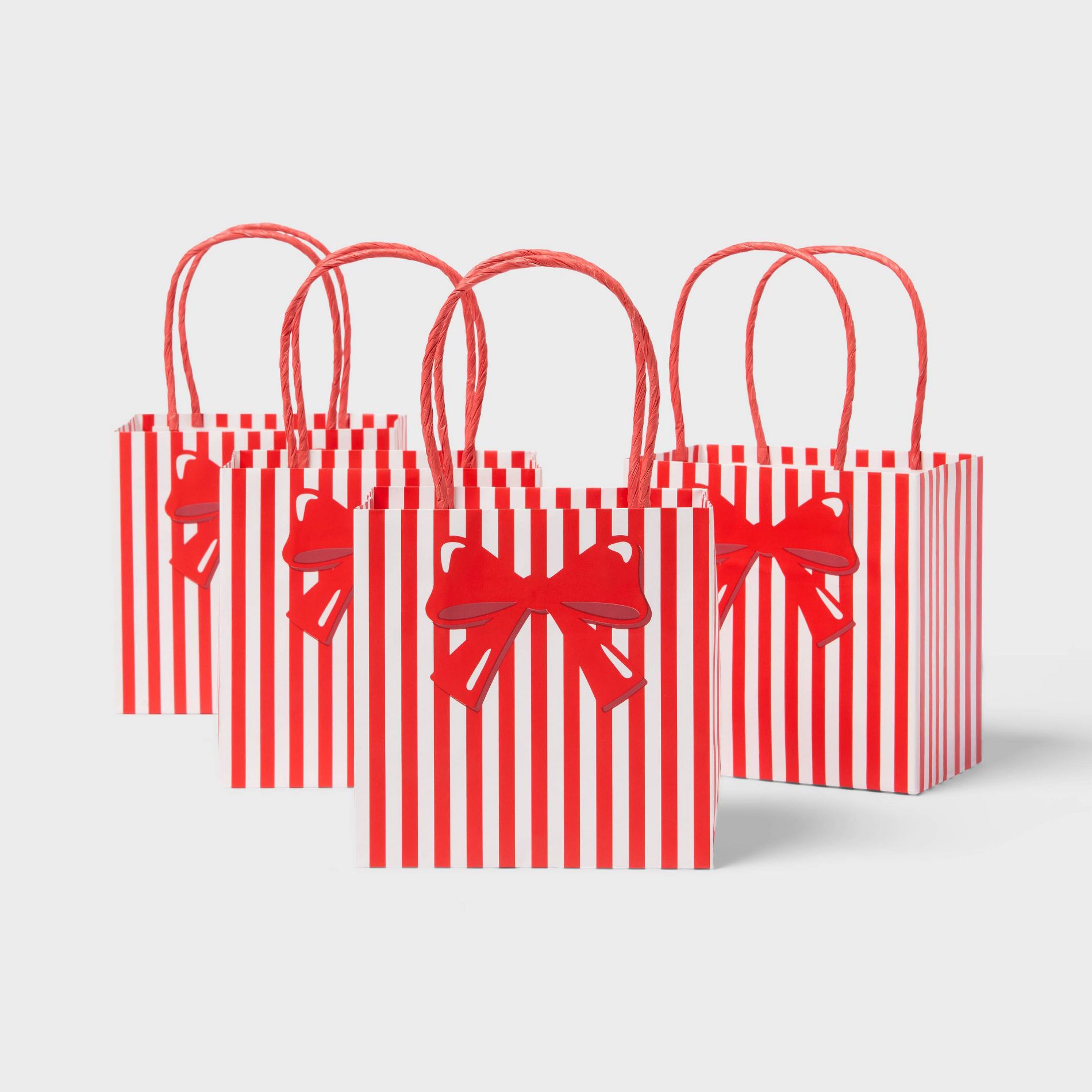 4pk Petite Square Bow Striped Gift Bags Red/White - Spritz™