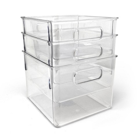 Isaac Jacobs 3-Pack Large Clear Storage Bins with Handles, Plastic Organizer for Home, Office, Kitchen/Pantry, Food Safe, BPA Free - Medium