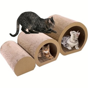 3 in 1 Cat Tunnel Bed, 3 sizes Cat Scratching Board Bed, Corrugated Cat Scratching Board, Hide and Play DIY Cat Wheel, Indoor Cat Scratching Mat - 1 of 4