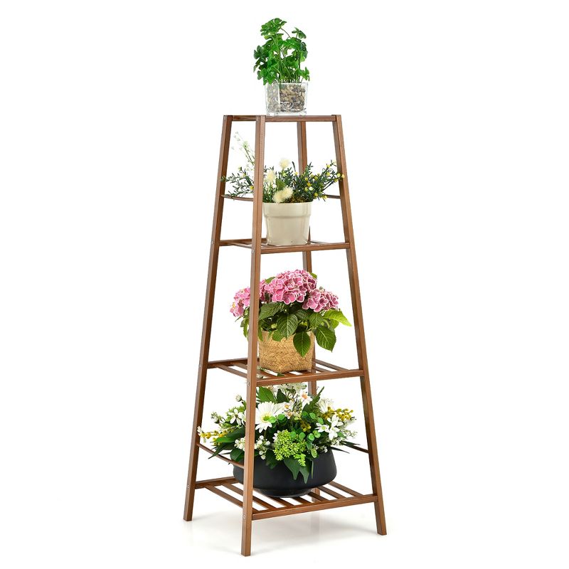Costway Bamboo Tall Plant Stand Pot Holder Display Shelving Unit Indoor Outdoor Natural\Brown, 1 of 11