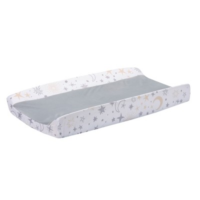 Gray and White Cotton Polyester Changing Pad Cover with Moon and Stars