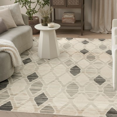 Gray and Beige Geometric Synthetic Indoor Area Rug 7'10" x 9'10"