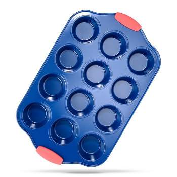 NutriChef 12 Cup Muffin Pan - Deluxe Nonstick Blue Coating Inside & Outside