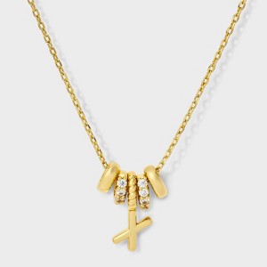 14K Gold Dipped Cubic Zirconia Rondelle Initial Necklace - A New Day™ Gold - 1 of 4