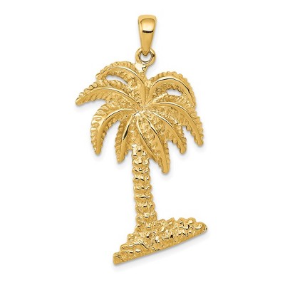 Black Bow Jewelry 14k Yellow Gold Large Textured Palm Tree Pendant