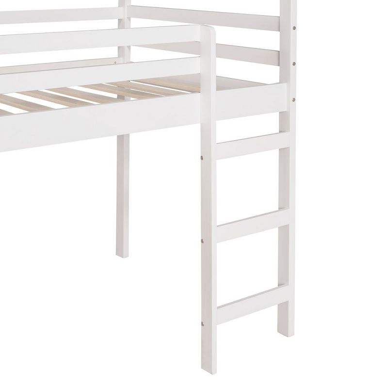 Twin Loft Bed With Slide Ladder Saving Space House Bed Frame Solid Wood Loft Bed With Guardrail, No Spring Box Needed, White, 4 of 9