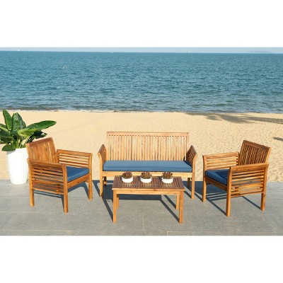 Carson 4pc Outdoor Set - Natural/Navy - Safavieh