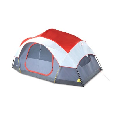Outbound 8 Person 3 Season Lightweight Easy Up Dome Camping Tent with Room Divider, Heavy Duty 600 mm Coated Rainfly and Carrying Bag, Red and Gray