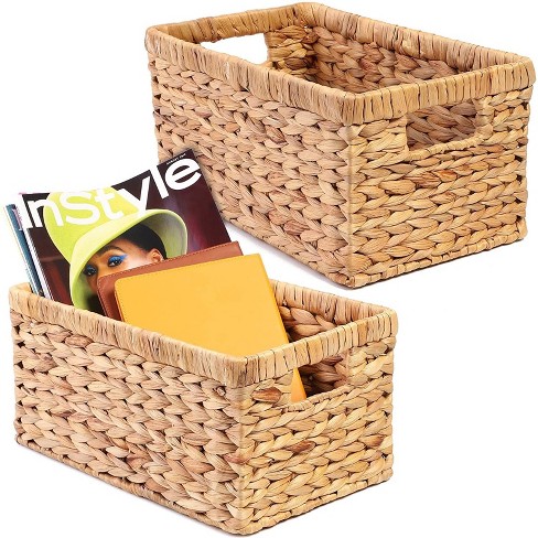 Juvale 2 Pack Hand Woven Rectangular Wicker Storage Basket & Bin with Handles, Water Hyacinth, Brown, 12.75 x 7.5 in - image 1 of 4