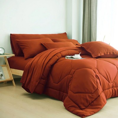 Evo Bytes 8 PCS Modern Comforter Bedding Set with Sheets All-Season Bed in a Bag-Terracotta