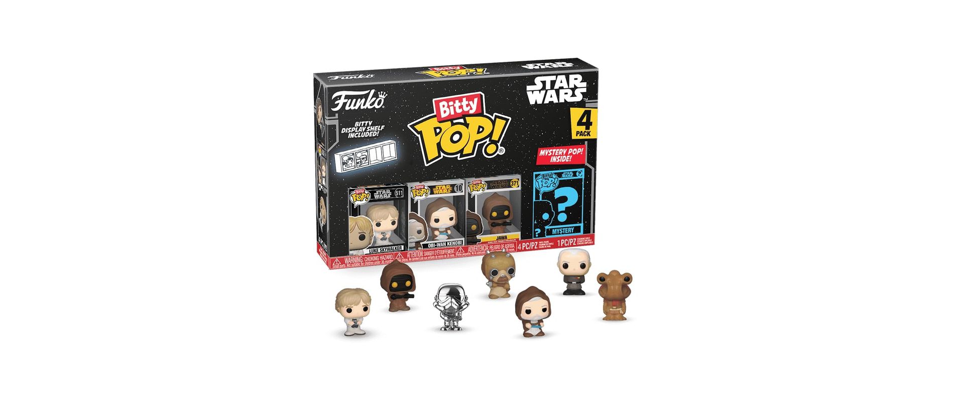 Funko Bitty POP! Star Wars 4-Pack – Luke Skywalker, Obi-Wan Kenobi, Jawa & Mystery Mini Figure