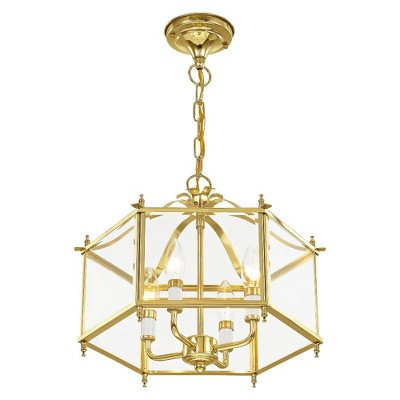 Livingston Polished Brass 4-Light Pendant with Clear Beveled Glass
