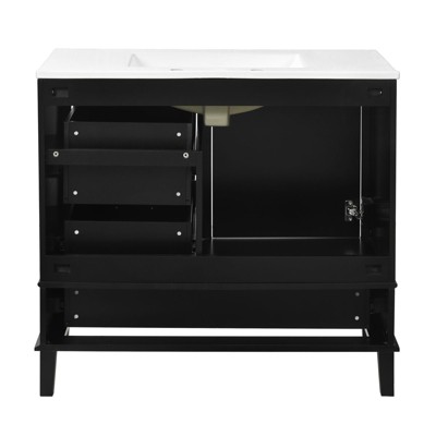 INFURNIC Vanity Tables, Functional Compact Space Saving Bathroom Vanity with Advanced Features for Small Bathrooms, Black, 18.3"*24"*34.3"