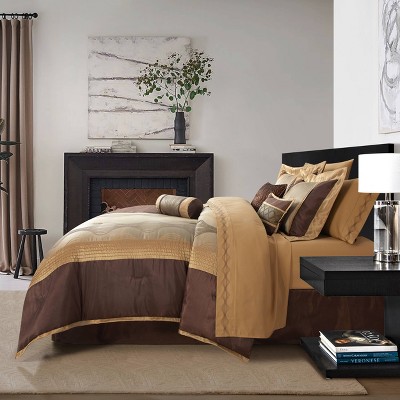 California King Brown Microfiber 15-Piece Comforter Set