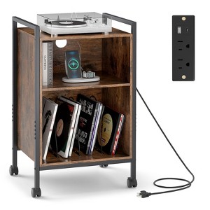 Tangkula 3-Tier Rolling Record Player Stand w/ Charging Station Open Shelves for Bedroom - 1 of 4