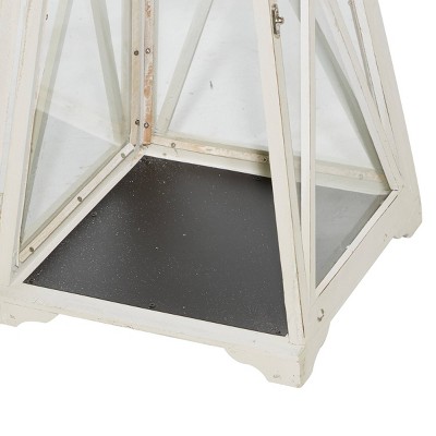 White Wood and Glass Hanging Candle Lantern Set