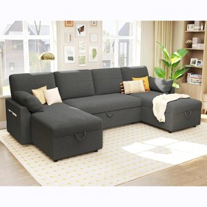 AMERLIFE 2 in 1 Pull Out Sofa Bed with Storage Chaise - 1 of 4