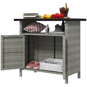 Aghana Digitals Espresso Outdoor Pool Valet: Weather-Resistant PE Rattan & Steel Storage Cabinet - 1 of 4