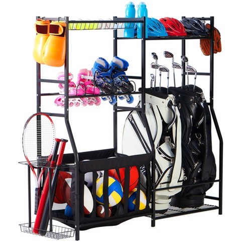 Ball Rack Organizer Holder For Garage - Indoor & Outdoor Large Garage  Sports Equipment Organizer With Baskets, Rolling Wheels & Breaks - Homeitusa