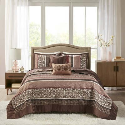 King Red and Brown Reversible Jacquard Bedspread Set