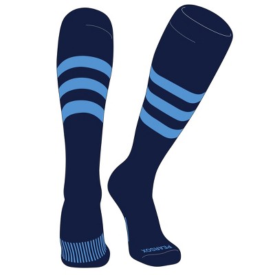 PEAR SOX Striped OTC Baseball, Softball, Football Socks (A) Navy, Sky Blue