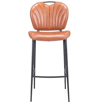 Vintage Brown Leather and Metal Contemporary Bar Stool