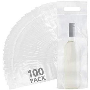Impresa Wine Bags with Handles - 100 Pack - Clear Plastic To Go Bags - Fits 25 oz Bottles - Tamper Proof Seal - 1 of 4