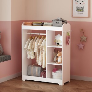 KTMBDW Kids Dress up Storage with Mirror, Kids Wardrobe with Hooks, Kids Closet, Open Hanging Armoire Costume Organizer for Bedroom, Preschool, White - 1 of 4