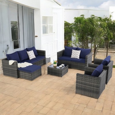 6-Piece Outdoor Wicker Sectional Sofa Set  - All-Weather Patio Furniture for Garden, Backyard, and Porch