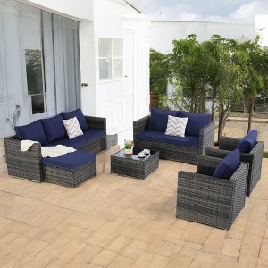 6-Piece Outdoor Wicker Sectional Sofa Set  - All-Weather Patio Furniture for Garden, Backyard, and Porch - 1 of 4