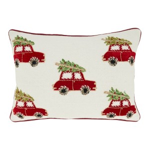 Saro Lifestyle Holiday Headlights Christmas Cars Throw Pillow Cover, 14"x20", Multicolored - 1 of 3