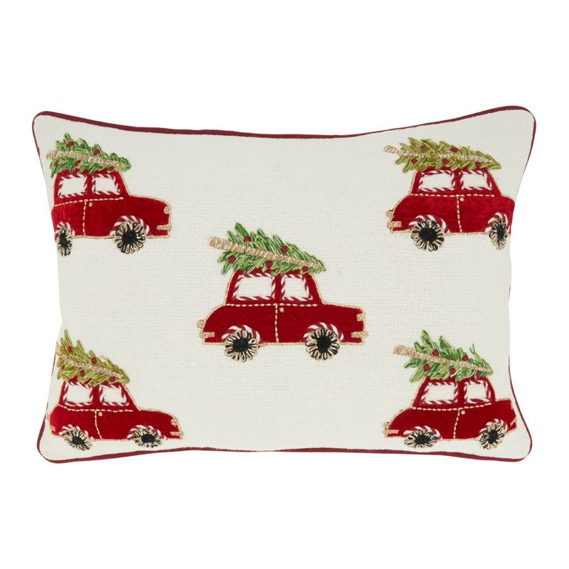 Saro Lifestyle Holiday Headlights Christmas Cars Down Filled Throw Pillow, 14"x20", Multicolored, 1 of 4
