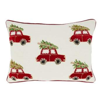 Saro Lifestyle Holiday Headlights Christmas Cars Poly Filled Throw Pillow, 14"x20", Multicolored