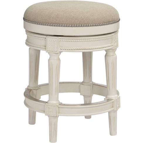 55 Downing Street Oliver Wood Swivel Bar Stool Distressed White 24 1 2