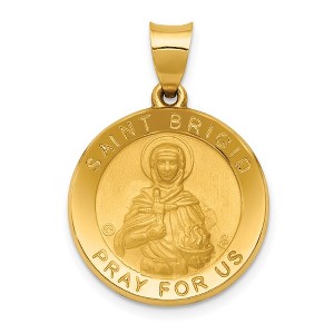 Black Bow Jewelry 14k Yellow Gold Hollow St. Brigid Medal Pendant, 19mm (3/4 Inch) - 1 of 4