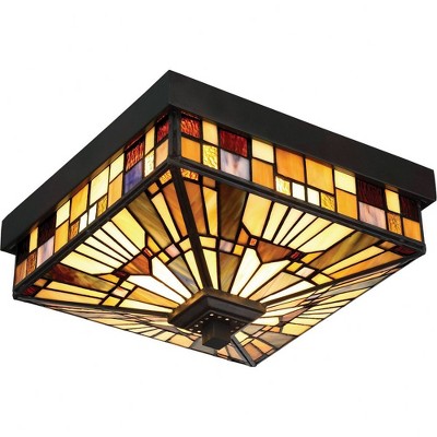 Valiant Bronze 11'' Square Tiffany Glass Flush Mount
