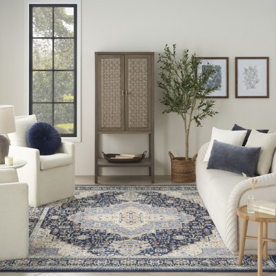 Navy and Beige Synthetic Rectangular 8' x 10' Area Rug