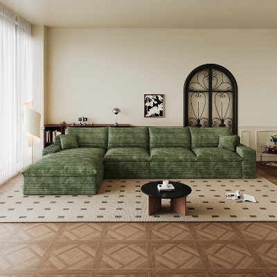 MAYEERTY 135" Modular Sofa Green - 135", Corduroy, Double-Layer, Detachable Cushions, No Assembly, for Spacious Room