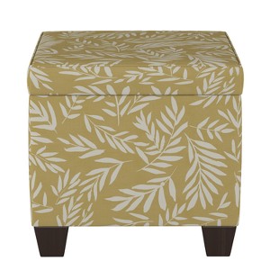 Skyline Furniture Fairland Storage Ottoman Golden Leaf Print: Linen Upholstered Bench with Padded Seat - 1 of 4