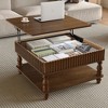 HTUTWOO 31.5" Lift Top Coffee Table, Square Wood Fluted Center Table with Hidden Space & Open Storage Shelf for Living Room, Apartment - 2 of 4